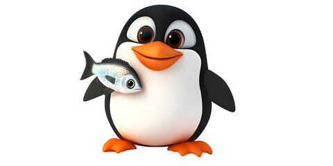 Obraz premium 3D Cartoon Penguin Holding a Fish