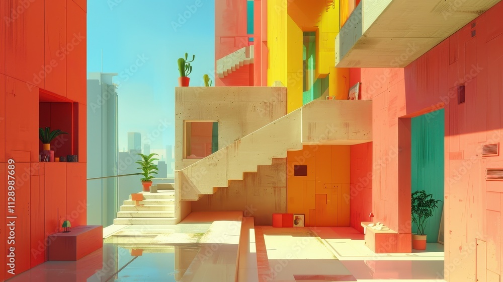 Poster vibrant architectural masterpiece: a captivating display of color and design