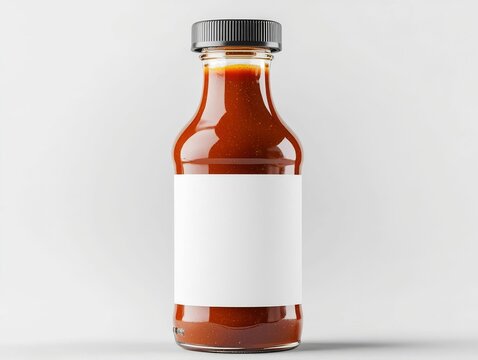 Glass BBQ sauce bottle with a blank full-body label, BBQ sauce bottle mockup, ideal for creative wrapping designs