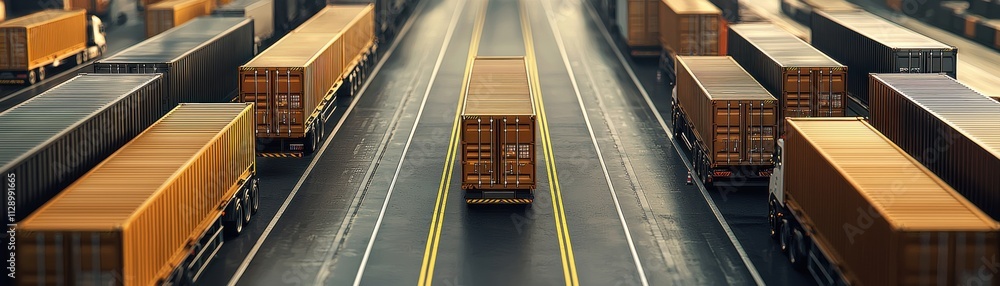 Aufkleber aerial view of a busy transportation hub with multiple shipping containers arranged along a roadway.