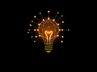 Abstract glowing light bulb on a dark background. Idea concept. Vector illustration