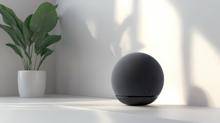 Modern smart speaker on white background, hyperrealistic photo. Echo. Illustration