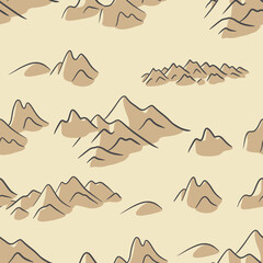 Fototapeta premium Hand drawn mountain seamless pattern. Landscape pattern. Vector illustration. Map of the area. Hills top view