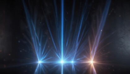 Fototapeta premium Prism light flares with blue light rays and black background, glowing colors, radiant lights, shimmering lights