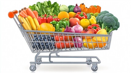 Fresh Groceries Filling Up Shopping Cart in Supermarket
