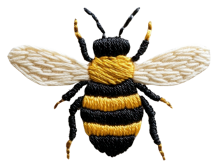 PNG A bee in embroidery style pattern insect invertebrate.