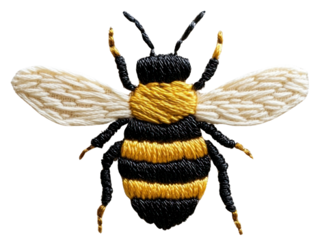 PNG A bee in embroidery style pattern insect invertebrate.
