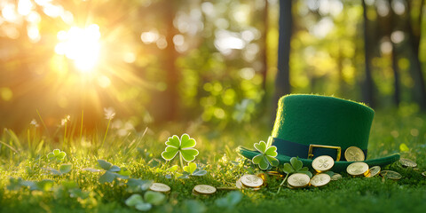St. Patrick's Day Hat and Clover in Natural Sunlight