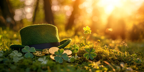 St. Patrick's Day Hat and Clover in Natural Sunlight