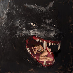 Ai illustration of a wolf with a photo of a woman.