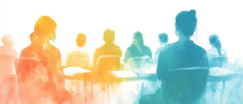 Diverse Students Attentively Listening in a Colorful Classroom Setting