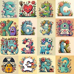 Fototapeta premium Cartoon Flowers Monster Lettering Typeface. AI generated illustration