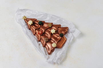 Christmas tree shaped handmade delicious belgian chocolate bar.