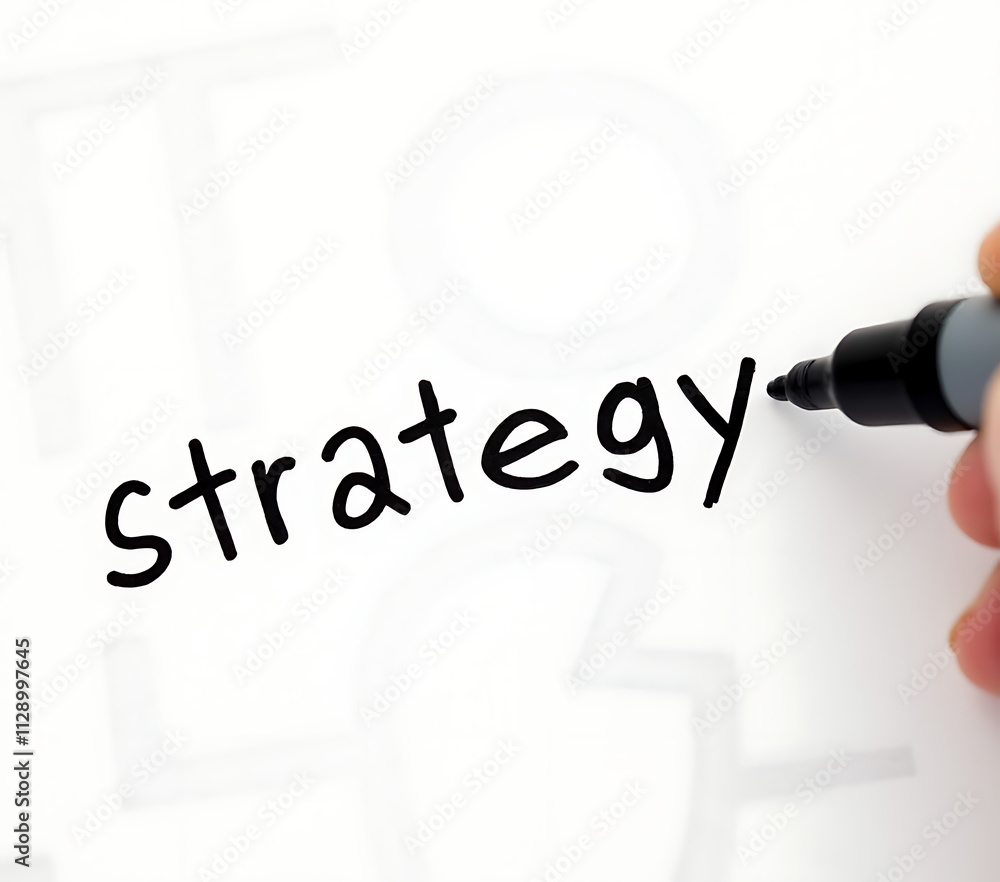 Poster the word strategy was highlighted on paper alongside related words using a marker to emphasize its i