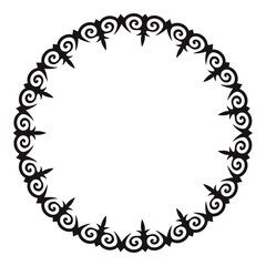 Oriental black and white round frame with arabesques. Monochrome Round Islamic Oriental Kazakh national ornament frame. For ceramics, print design, embroidery, sandblaster, tattoo. Turkic ornaments.