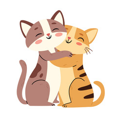 Fototapeta premium Two cats hugging.Happy sweet sleepy lazy kitties in love lying together, embracing.