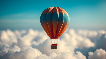 Naklejka premium orange color paper origami hot air balloon on the sky, large space for copy