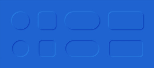 Set of blue neumorphic design elements