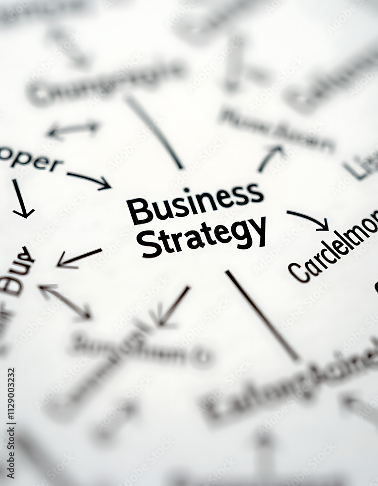 Poster related word connections are highlighted in a key business strategy concept using marked notes on re
