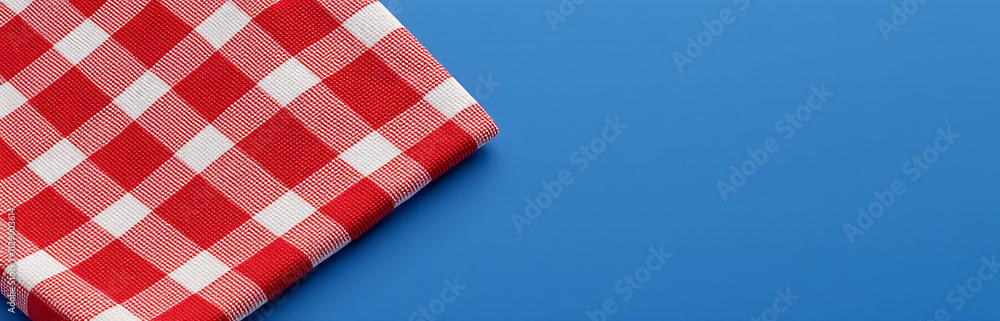 Aufkleber Red checkered fabric with a seamless blue background is ideal for use as a decoration key visual design element._00002_