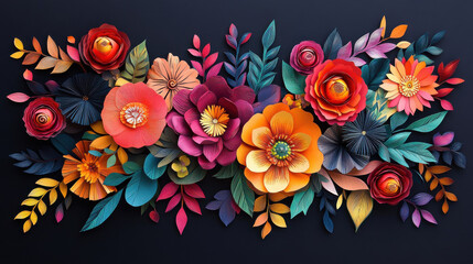 Intricate paper cut flowers in vibrant colors create stunning display