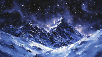  A dramatic close-up of a jagged snow-covered mountain ridge under a star-filled sky (1)