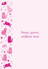 Valentine’s Day Card with Cute Cats and Hearts and floral motives