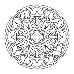 Easy Circular Pattern of Mandala for Henna, Mehndi, Tattoo, Decoration. Mandala for Coloring Book Page.