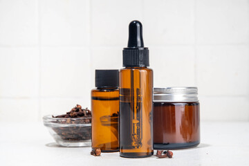 Clove natural oil essence and cosmetics for skin care, healthy natural organic beauty care