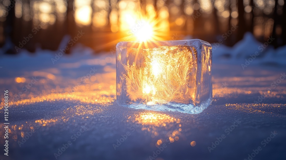 Aufkleber a pristine transparent ice block resting on a frosty surface, with sunlight reflecting and refractin