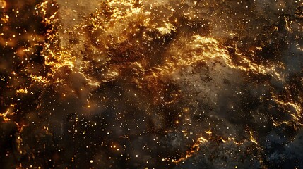 Obraz premium Glowing cosmic nebula with vibrant gold and dark interstellar dust clouds.