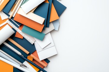 A vibrant collection of colorful craft paper and stationery arranged artistically