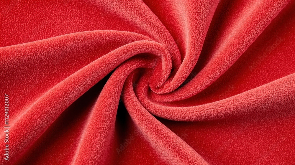 Poster soft red fleece textile with smooth texture and elegant swirl design