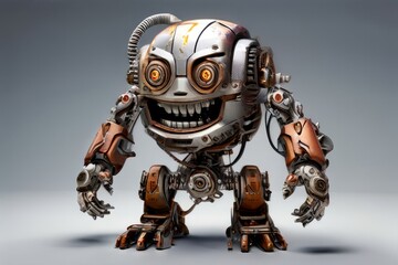 gear robot hybrid with mechanical limbs cogwheel details and a w
