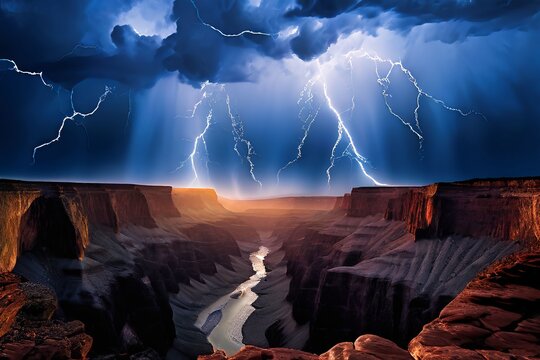 lightning in a canyon lightning strikes near the edge of a massi