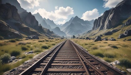Fototapeta premium A historic and old railway line running through an alpine valley, Europe, alpine valley, nature