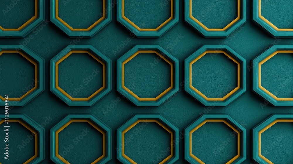 Poster detailed geometric pattern of octagonal shapes with green background