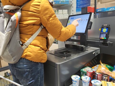Ni&scaron;, Serbia - 10 13 2024: Lidl market, self-serving register 