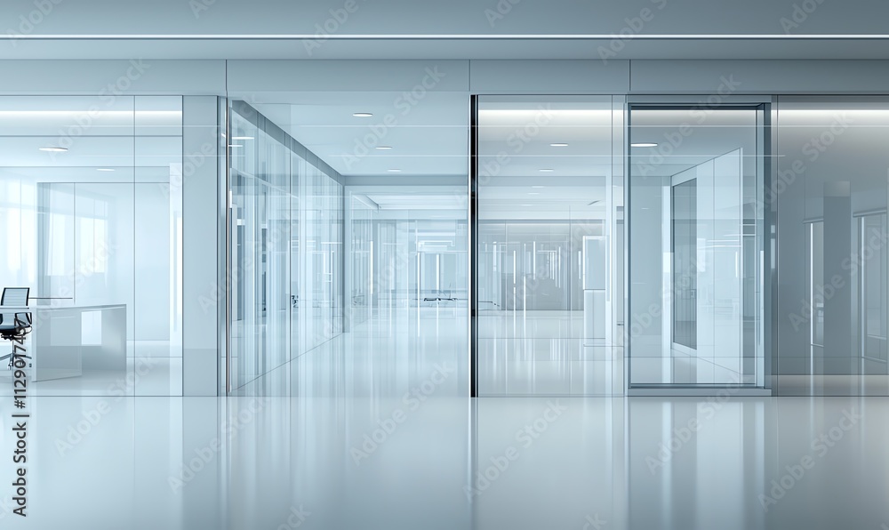 Aufkleber a sleek modern office space featuring glass partitions that create an open and airy environment, pro