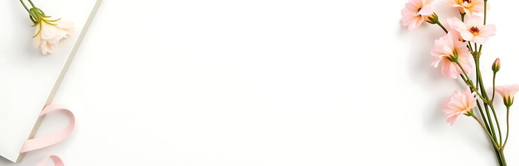 Flat lay design features top view of mock up accessories and dry flowers arranged elegantly on a white desktop surface._00001_