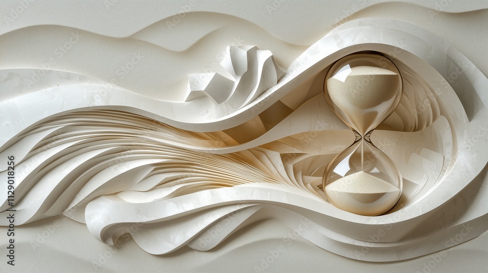 Poster surreal hourglass design with flowing waves and textured layers