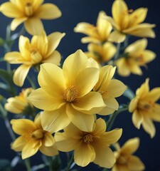 Obraz premium Soft yellow petals unfolding against a deep blue background, serene, nature