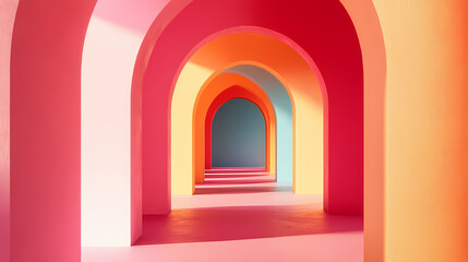 Fototapeta premium Colorful archway hallway in modern design. Echo. Illustration