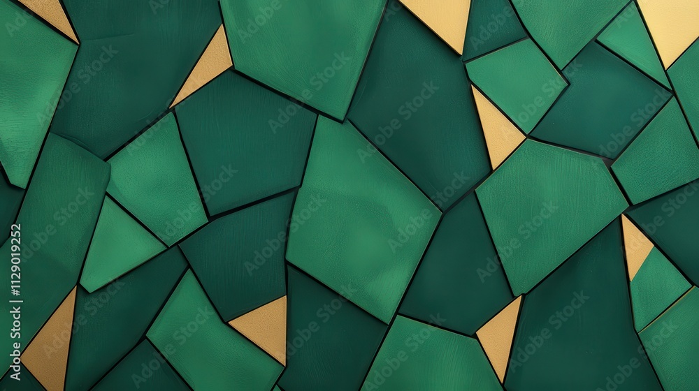Poster abstract green and gold geometric pattern with irregular shapes