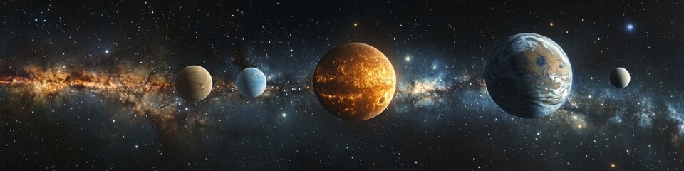 Obraz premium Stunning View of Solar System with Planets and Stars