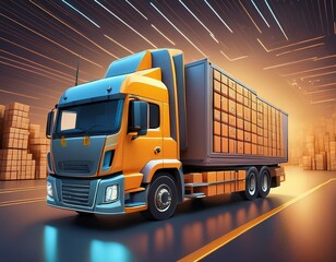 E-commerce concept, Transportation shipment delivery by truck, 3d illustration