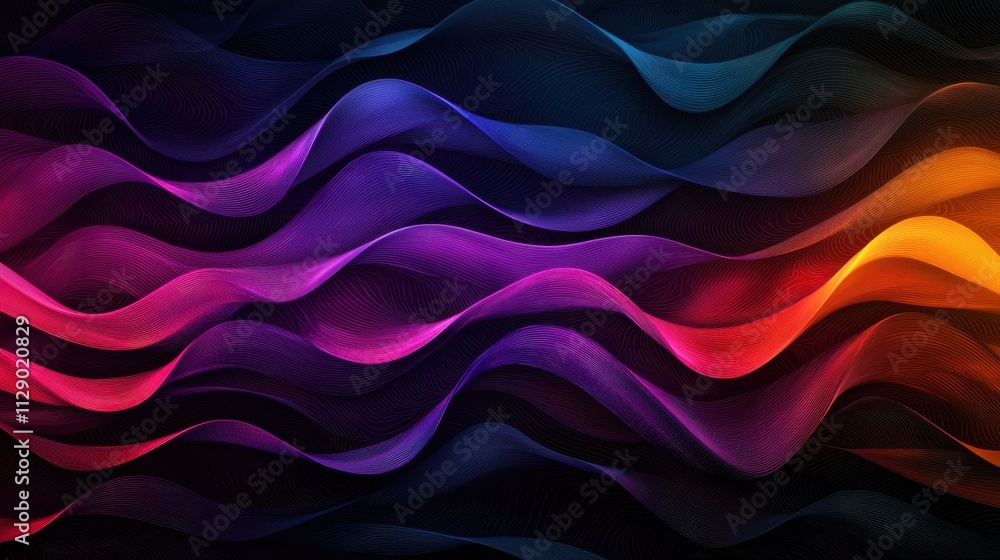 Poster colorful wavy patterns on dark background for abstract design