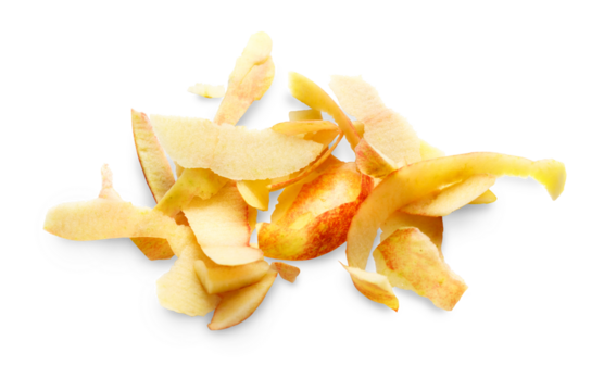 Yellow apple peelings isolated on white
