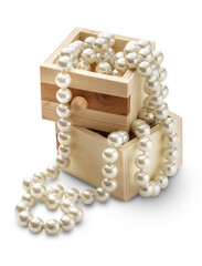 Wooden chest with white pearl necklace