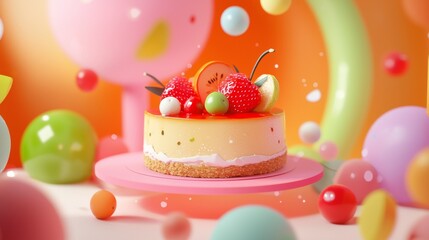 Delightful cheesecake with colorful decorations displayed in a vibrant setting